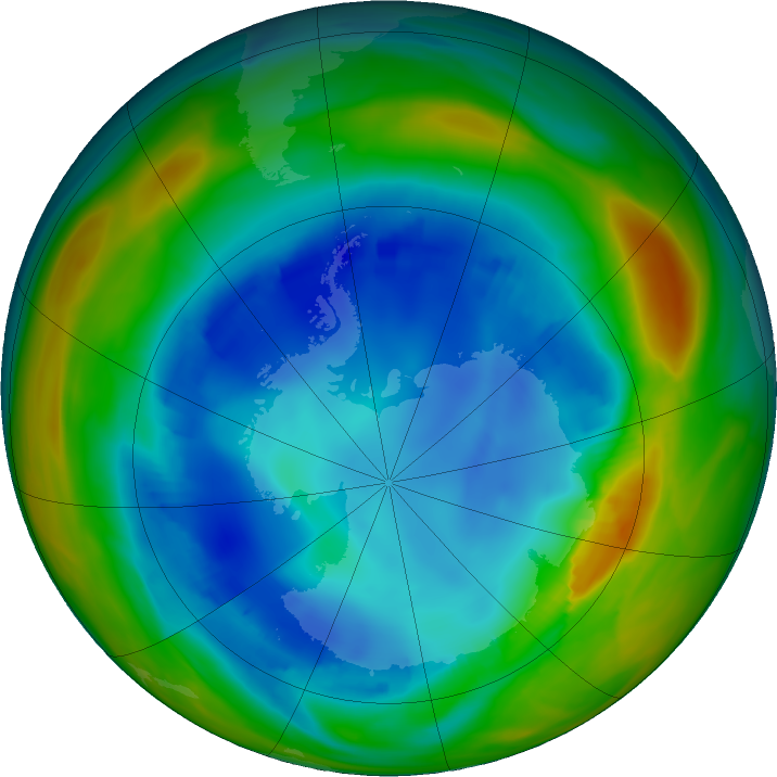 Antarctic ozone map for 07 August 2023